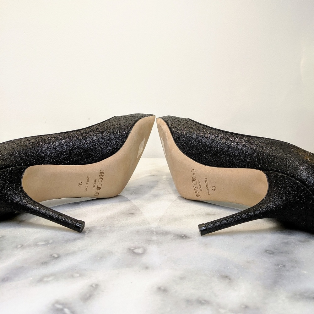 Jimmy Choo | Black Glitter Agnes Heels - Picture 6 of 7